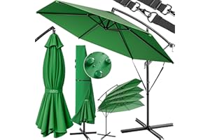 Kingsleeve® Sonnenschirm UV Schutz 80+ Ø 300 cm Groß mit Ständer Schutzhülle Windsicherung Neigbar Rund Kurbel Garten Balkon Ampelschirm Grün