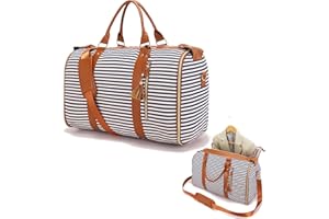 SESEBEE Garment Bag for Travel, Large Canvas Stripes Duffle Bag for Women Men, Waterproof Garment Bags for Travel with Built-in Shoe Pocket, 3 in 1 Hanging Suitcase Suit Travel Bags, Blue and White Stripes
