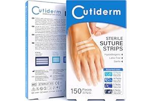 Cutiderm Sterile Skin Wound Closure Suture Strips, 4 Sizes - 150 Strips