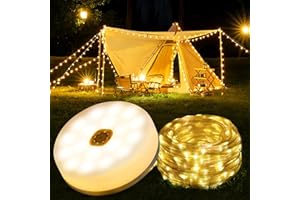 AUEZONA Guirlande Lumineuse Camping 10M 100LED, Guirlande Lumineuse Escamotable 3000mAh, USB Rechargeable, Durable et étanche, Guirlande Lumineuse Extérieure Camping Portable Pour Camping, Patio, Noël