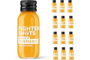 FIGHTER SHOTS Fighter Shot Zenzero Curcuma (12x60ml) | Riduce il gonfiore | Rafforza il sistema immunitario | 100% naturale | Senza conservanti | Shot di curcuma fresco e piccante