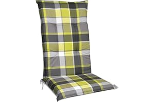 ‎BEAUTISSU Beautissu Hochlehner Auflage Gartenstuhl 120x50 cm Polster Grün Kariert – 6cm Dicke Polsterauflage Bequem, rutschfest & UV-Lichtecht 5 – Stuhlkissen Sitzauflage Garten Terrasse Balkon – Sunny GR
