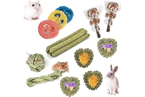 FIPASEN Juguetes para Masticar Conejos, 16 Piezas Natural Timoteo Heno Masticar Juguete, Mejorar la Salud Dental para Conejito/Chinchilla/Conejillo de Indias/Hámsteres/Holland Lop