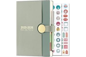 GOLDAYPLN Academic Diary 2025-2026 A5 Page a Day, from August 2025 to August 2026, 13 Months Daily Planner,Hardcover Diary with Pen (Green)