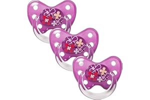 Dentistar® Silicone Soother Set of 3 - Size 3 for 14+ Months - Tooth and Jaw Friendly Silicone Soother with Dental Step - Purple with Flowers Motif - BPA Free Baby Accessories - Made in Germany