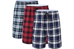 Huayuzh Mens Pyjama Bottoms Shorts Cotton Lounge PJ Plaid Pants with Pockets Button Fly Home Nightwear Gym Casual