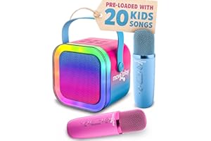 Move2Play, Mini Karaoke Machine for Kids | Includes 20+ Kids Songs | 2 Microphones | Connect with Bluetooth | Birthday Gift | Ages 2, 3, 4, 5+ Year Old | Girls, Boys, & Toddler (Cotton Candy)