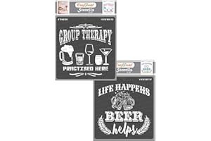 Craftreat Beer Stencils and Templates for Painting on Wood - Group Therapy and Beer Helps Quote Stencil (2 Pcs) - Size; 6X6 Inch - Quote Stencils for Painting on Wood, Canvas, Fabric, Wall and Tile