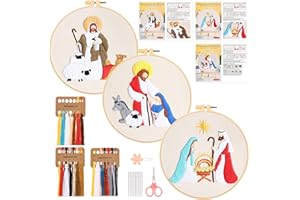 JSRQT 3 Piezas Kit de Inicio de Bordado, Nacimiento Cristiano, Bordar a Mano, Kit de Herramienta de Punto Cruz a Mano para Adultos
