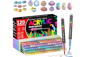 TrendGate 120 Couleurs Feutre Acrylique, Marqueur Peinture Acrylique Pinceau Pour Papier, Verre, Galet, Métal, Plastique, Bois, Oeuf, Céramique, Textile