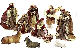 ELLUG Krippenfiguren Set mit Kleidern, 10-teilig, heilige Familie und die heiligen DREI Könige, bis 27cm Höhe (0940990)