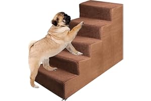 SDLDEER Scala per animali domestici per cani di piccola taglia e gatti, rimovibile, lavabile, in spugna con cerniera, rivestimento in peluche, portatile, per cani anziani (5 livelli marroni)