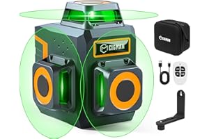 CIGMAN Kreuzlinienlaser Grün 3 x 360 Grad Laser Wasserwaage Nivellierlaser mit wiederaufladbarer Lithiumbatterie und Fernbedienung, einstellbare Helligkeit zum Energiesparen, CM701SE