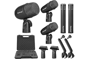 Depusheng Dynamisches Schlagzeug Mikrofon Set (Vollmetall) mit 3 dynamischen Schlagmikrofonen und 2 Percussion Kondensatormikrofonen, ideal für die Aufnahme von Instrumenten und Musikproduktion