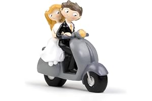 Mopec Figura de Pastel Pareja de Novios Pop & Fun en Moto, Blanco, 17 cm