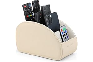 Vlando Fernbedienungshalter mit 5 Taschen, Große Halterung für TV, DVD,4K Stick und Bluray Fernbedienungen, Fernbedienung Aufbewahrung aus Leder für Handy