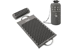 YOGIBARE Yogi Bare Acupressure Massage Mat and Pillow Set - Natural Pain Relief for Neck, Back, Shoulders & Headaches - Feet & Body Massager for Muscle Relaxation & Stress Relief - Yoga Accessories - Grey