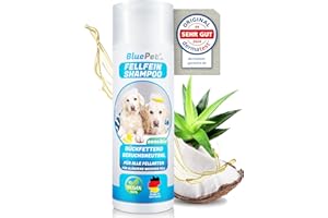 BluePet Szampon dla psów sensitiv 200 ml – natłuszczający i pH 7 – dla wszystkich ras psów, długie włosy i białe futro – z aloesem i olejkiem jojoba przeciw swędzeniu, zapachom i zabrudzeniom
