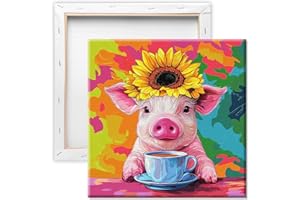 Pavemlo Peinture Par Numero Adulte Avec Cadre Cochon - 20x20cm Paint By Numbers, Kit Artistique Facile Pour Débutants Parfait Pour La Décoration Intérieure Et Les Cadeaux Créatifs