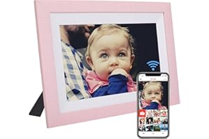 VONDRA Marco de Fotos Digital WiFi Madera Natural - Marco Digital Fotos y Vídeos con 32GB de Memoria Pantalla Táctil IPS HD 10.1” Rotación Automática Comparte Fotos con Frameo Android/iOS (Rosa)