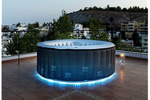 GARDWELL Whirlpool aufblasbar Outdoor GARDWELL Farry 204 x 70 cm für 6 Personen mit Massagedüsen und Filter - Aufblasfunktion per Knopfdruck Pool rund in grau