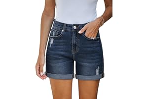 Vetinee Jeans da donna a costine a vita alta, estivi, pantaloni corti