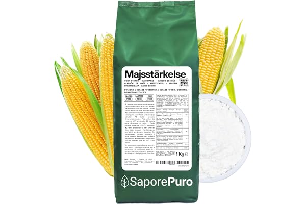 SaporePuro Naturlig Majsstärkelse 1000 g – Naturligt Förtjockningsmedel för Desserter, Krämer och Såser – Glutenfri och Vegansk