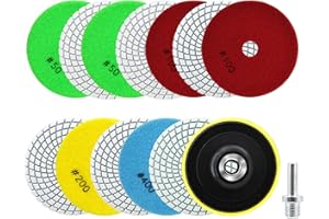 SANLEETEK Nass Diamant Polierscheiben - 12 Stücke 100mm Diamant Polierpad Körnung 50x4/100x4/200x2/400x2 mit M14 Stützteller+Adapter für Granit Marmor Kunststein Quarz für Winkelschleifer