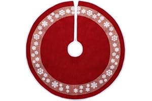 MACTING Weihnachtsbaum Decke, 76cm Christbaumdecke, Rot Weihnachtsbaumdecke Rund, Leinen Tannenbaum Decke, Goldglitter und Schneeflocke Abdeckung für Christbaumständer, Weihnachtsdekoration für Zuhause