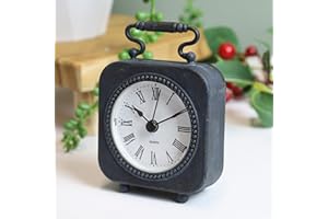 Fyne-Finds Metal Black Carriage Table Mantle Antique Battery Roman Square Clock Gift Home Decor