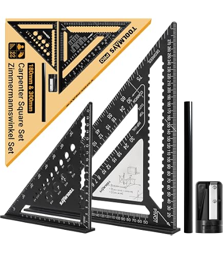 Zimmermannswinkel Set 18+30 Cm – Multifunktions-Anschlagwinkel Aus Alu Mit Bohrlehren, 45°/90° Winkelmesser Für Schreiner & Heimwerker