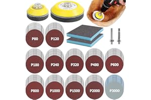 Pomsare 120pcs 75mm Sanding Discs with 2pcs Backer Pads and Sanding Sponge Sander for Drill Grinder Rotary Tools Attachment with 1/4" Shanks, Sanding Pads 80-3000 Grit Drill Sanding Attachment