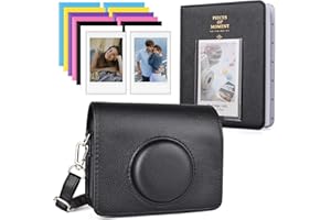 HIYQIN Funda para Instax Mini EVO - Estuche Protector para Fujifilm Instax Mini EVO con Álbum de Fotos de 64 Bolsillos y Fundas para Fotos - Negro