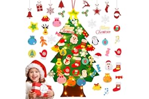 QIFU Albero Di Natale In Feltro Per Bambini,Led Alberi Di Natale Da Parete Con 32 Staccabili Ornamenti,3Ft Addobbi Natalizi Per Albero Per Casa Porta Parete Interno Decorazioni Natalizie e Regali Natalizi