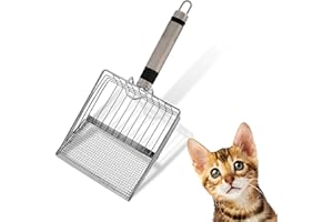 LINUMA® Katzenstreuschaufel Metall – Tiefe Aluminium Schaufel mit langem Griff, robust & rostfrei, Kotsieb für Katzenklo, langlebig & leicht zu reinigen, geeignet für Klumpstreu & Mehrkatzenhaushalt
