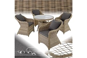TecTake® Ensemble de Salon de Jardin Exterieur 4 Places en Résine tressée & Aluminium, Table de Jardin, 4 Fauteuil en rotin, 8 Coussins imperméables Inclus, Mobilier de Jardin pour Amenagement Balcon