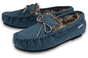Dunlop Mens Moccasin Slippers Faux Fur Lined Comfy Memory Foam Sizes 7-12