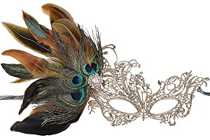 ETOFETE Lace Feather Masquerade Mask for Women - Elegant Ladies Half Face Eye Mask for Halloween Masquerade Ball Prom Party Costume