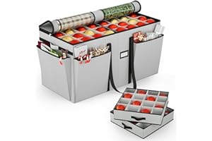 ‎VERONLY Aufbewahrungsbox für Weihnachtsschmuck mit verstellbaren Trennwänden - 8 Ebenen & 128 Fächer, Große Organizer-Box mit Deckel für Christbaumschmuck, Bruchsichere Aufbewahrung, 600D Oxfordstoff(grau)