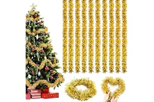 TAUFE Guirnalda de Oropel de Navidad,10Peizas Guirnalda Brillante Metálica,Espumillon Arbol Navidad,Guirnalda de Oropel Navidad,Guirnalda de Oropel Navidad,para Decoraciones en Interior Exterior (E)