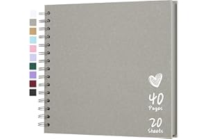 Hiwhy Fotoalbum Scrapbook 20,5x20,5 cm 20 Blätter DIY Scrapbook Hartes Kraftpapier Baby Erinnerungsbuch Familie Geburtstag Hochzeit Jahrestag Scrapbook, Grau