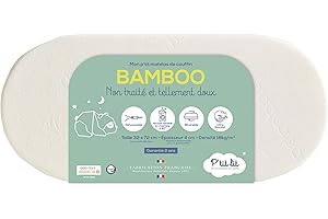 P'TIT LIT - Matelas de Couffin Bamboo - 72x32 cm - Viscose Douce et Soyeuse pour Bébé - Idéal Landau Nacelle et Berceau - Forme Ovale - Réversible - Déhoussable - Fabrication Française