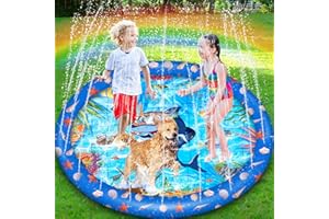 ENCOUN 170cm Tapis de Jet d'eau, Tapis Enfant de Jet d'eau, Durable Splash Pad,Tapis de Jet d'eau pour Jouets Enfants, Tapis de Jet d'eau pour Enfants et Chiens pour Jouets d'eau de Extérieure d'été