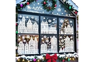 decalmile Autocollants Fenêtre Noël Maisons Blanc Anti-Collision Stickers Père Noël Rennes Flocons de Neige Stickers Vitre Anti-Adhésifs Fenêtre Porte Cuisine Décalques