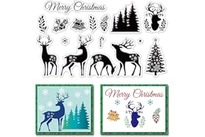 CRASPIRE Christmas Clear Stamp Elk Mistletoe Pine Cones Snowflake Deer Silicone Stamp Seal Transparent Rubber Stamps for Christmas Card Making Decoration DIY Scrapbooking Decor Craft