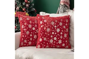 MIULEE 2er Set Kissenbezüge Weihnachten Kuschelkissen Flauschig Schneeflocken Dekokissen Sofakissen Plüschkissen Fellkissen Couchkissen Kissenhülle Zierkissenbezug für Wohnzimmer 40x40 cm Rot