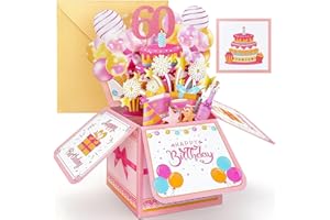 YianHien 60th Birthday Card for Women, Mum Sister Friend 60th Birthday Card, 3D Pop Up Birthday Greeting Cards Female, Pink Ladies 60th Birthday Decorations Gifts for Her