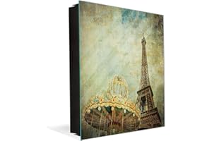 Concept Crystal Decorative Key Box with Magnetic Glass Dry-Erase Board K08 Eiffel Tower Paris,