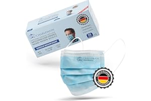Charlemain 300x OP Masken, Made in Germany, EN 14683 Typ IIR, CE zertifiziert, Medizinischer Mund-Nasen-Schutz, BFE >99,9% 3-lagig, Latexfrei, MNS, Einweg-Gesichtsmasken - Blau
