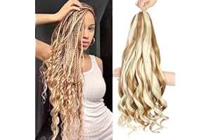 DT CHERYL French Curl Braiding Hair, 24 Inch 8 Pack Soft Curly Braiding Hair Extensions, Pre Stretched Bouncy Braiding Hair Loose Wave Braiding Hair for Women (27/613#)